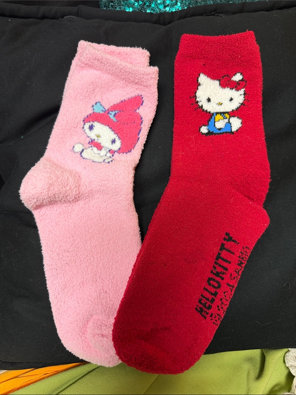 Hello Kitty Plush Crew Socks - Pink & Red Pair super soft